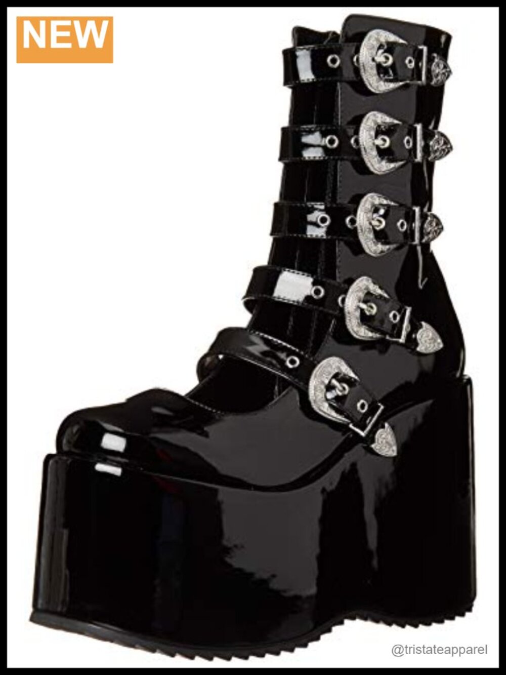 Platform Pump with Decorative Buckles and Side Zipper